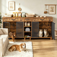 Large Wooden Dog Crate Furniture, Multi-Functional Pet Cage Cabinet with Storage
