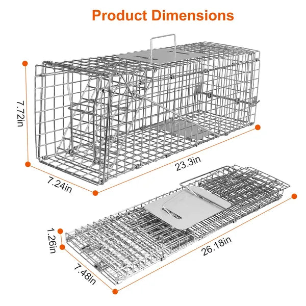 Humane Cat Trap Cage Catch Release Live Animal Rodent Cage Collapsible Galvanized Wire For Small Raccoons Beavers Ground