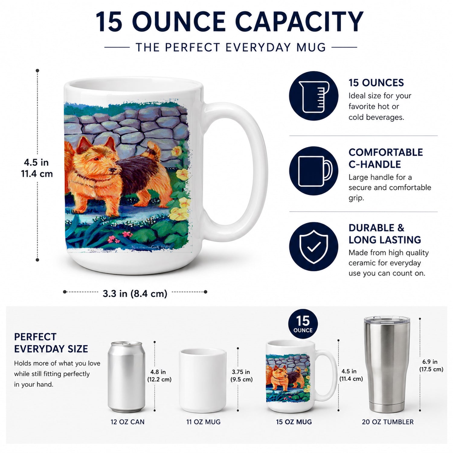 Norwich Terrier Ceramic Coffee Mug 15 oz Decorative Large C Handle Mug Cup for Tea, Cocoa Hot Chocolate