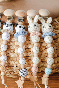 Modern Handmade Pacifier Chain Baby Teething Chains Crochet Rabbit Panda Beads Wooden Clips Wood Tiny Rod For Kids - BIG FRENCHIES