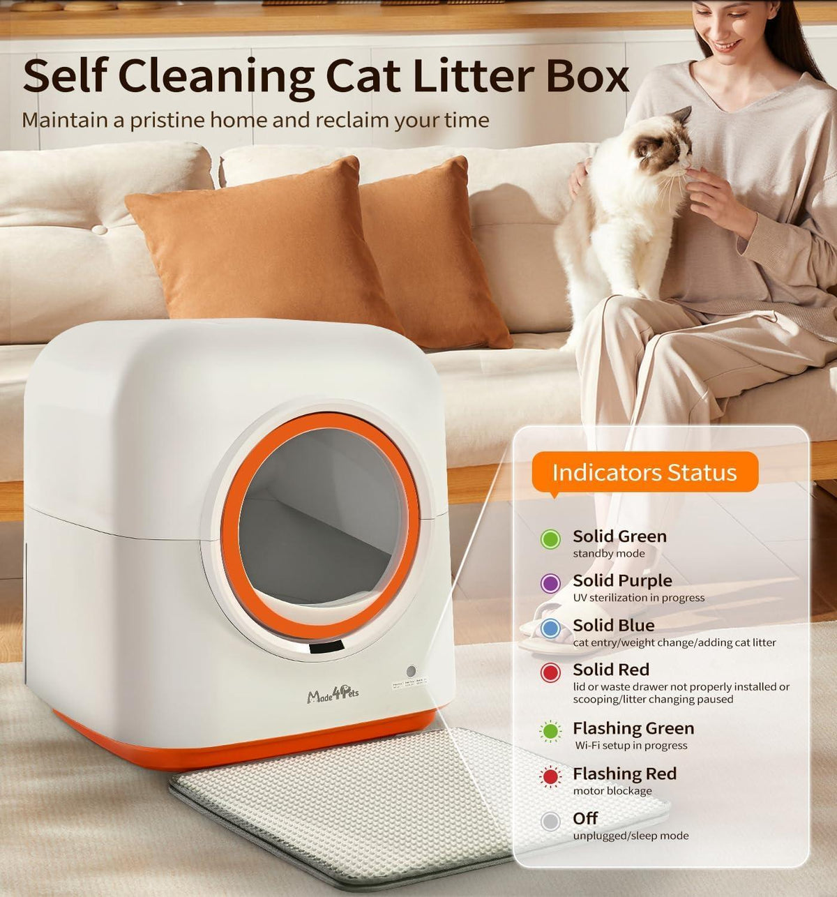 60L Automatic Cat Litter Box, Smart App Control, Deodorizing, Infrared Sensor, Suitable For Multiple Cats