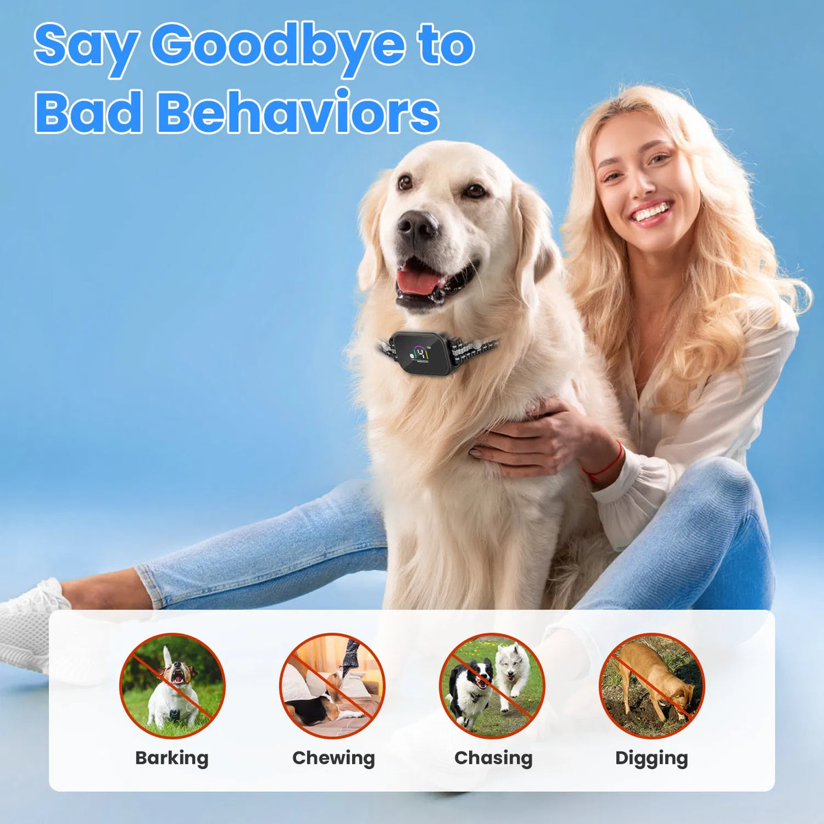 2-in-1 Dog Shock and Bark Collar Dog Training Collar with Remote 1/2/3 Collars(Options) Rechargeable IP68 Waterproof wit