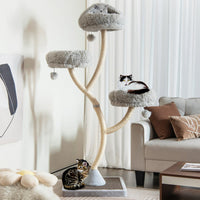 70" Tall Metal Cat Tree Tower with 3 Plush Perches & Sisal Scratching Posts - BIG FRENCHIES