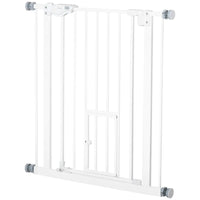 Pet Gate Extra Wide Press-Mounted with Cat Door, Auto Closing Pet Gate for Stair, Hallway, 29-32 Inch, White