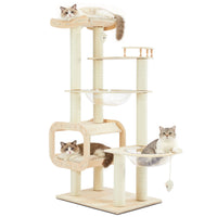 Heavy-Duty No-Drill 4-Story Cat Tree-Solid Wood Multi-Story Boards, Multi-Column Design, 55.9in Cat Tower With Open Cond