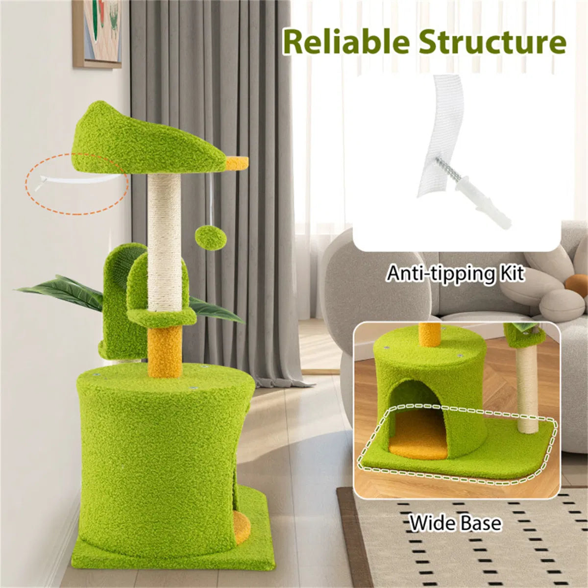 Cat Tree - 22LBS Capacity, Palm Tree Design with Self-Groomer & Scratching Posts