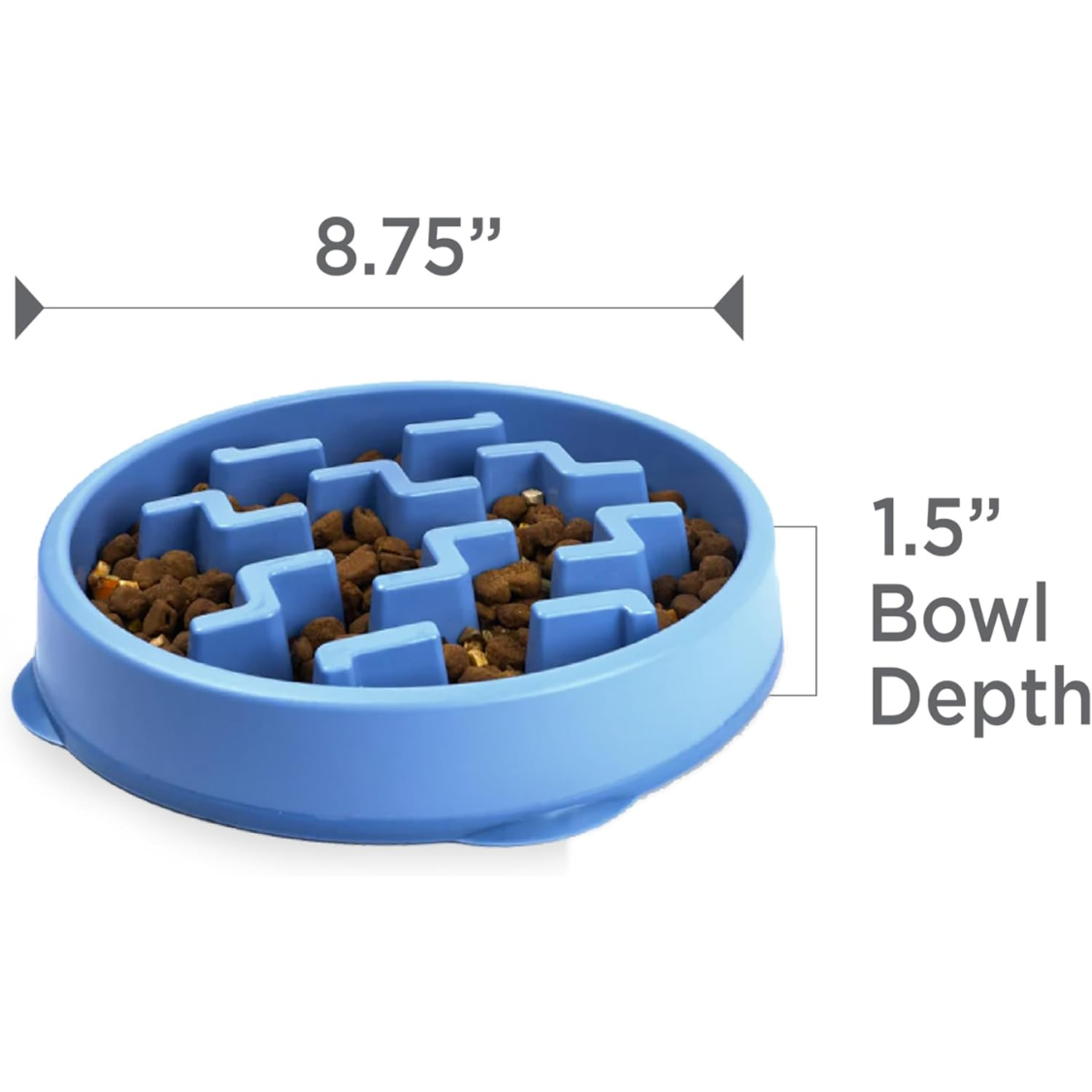 Feeder Slo Bowl Medium 2Cup Capacity, Slow Feeding, Small To Medium Dogs Cats, Non Slip, Blue, Notch Pattern