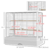 22" Bird Cage for Budgie Finches Canaries Love Birds with Wooden Stands, Slide-Out Tray, Handles, Food Containers, White