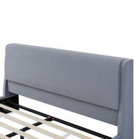 Queen Size Upholstered Platform Bed Frame with Dual Cat Caves, LED Lighted Pet Nests at Footboard, Gray