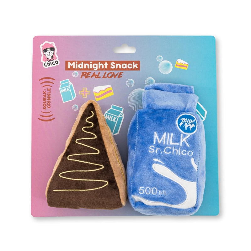 Cake Slice & Milk Midnight Snack Plush Dog Toy Gift Set – with Squeaker & Crinkle Paper - BIG FRENCHIES