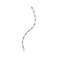 10K White Gold 5x4mm Oval Sapphire Gemstone and 1/10 Cttw Diamond Prong Set "X" Link Bracelet - Size 7" (H-I Color, SI1-SI2 Clarity)