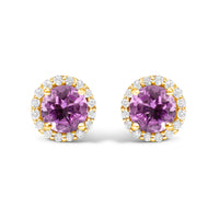 10K White Gold Purple Amethyst and 1/6 Cttw Diamond Halo Stud Earring