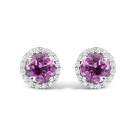 10K White Gold Purple Amethyst and 1/6 Cttw Diamond Halo Stud Earring