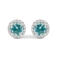 10K White Gold Purple Amethyst and 1/6 Cttw Diamond Halo Stud Earring
