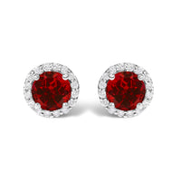 10K White Gold Purple Amethyst and 1/6 Cttw Diamond Halo Stud Earring