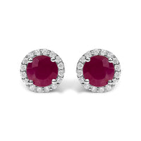 10K White Gold Purple Amethyst and 1/6 Cttw Diamond Halo Stud Earring