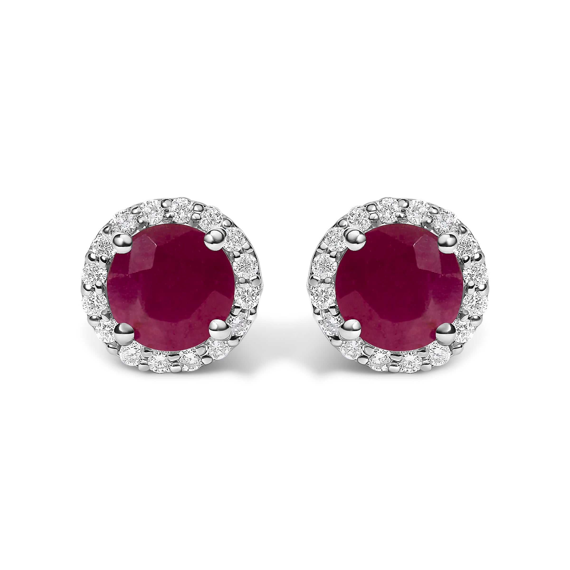 10K White Gold Purple Amethyst and 1/6 Cttw Diamond Halo Stud Earring