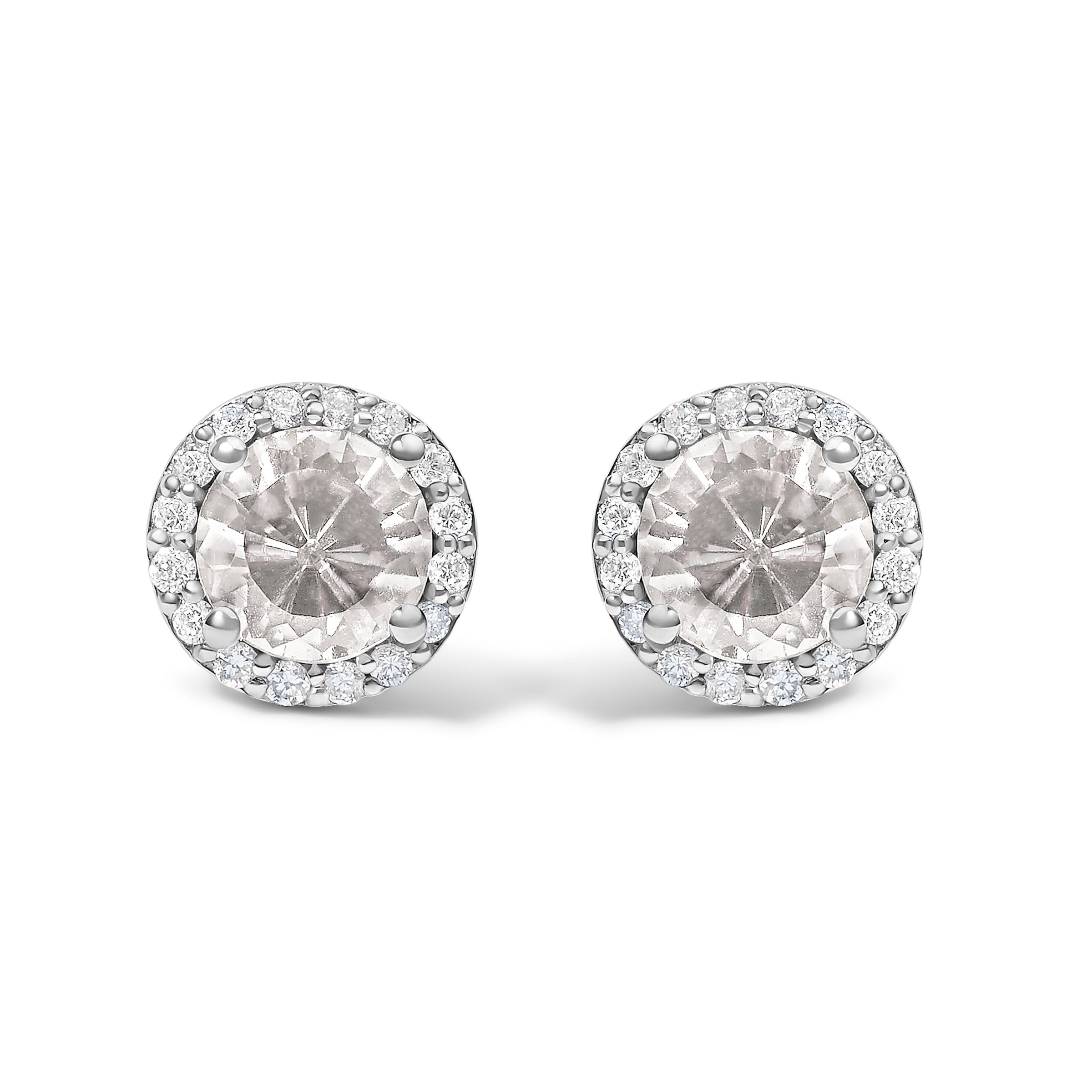 10K White Gold Purple Amethyst and 1/6 Cttw Diamond Halo Stud Earring