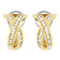 14K Yellow and White Gold 1/2 TDW "X" Shape Cross Over Diamond Hoop Earrings (I-J, I2-I3)