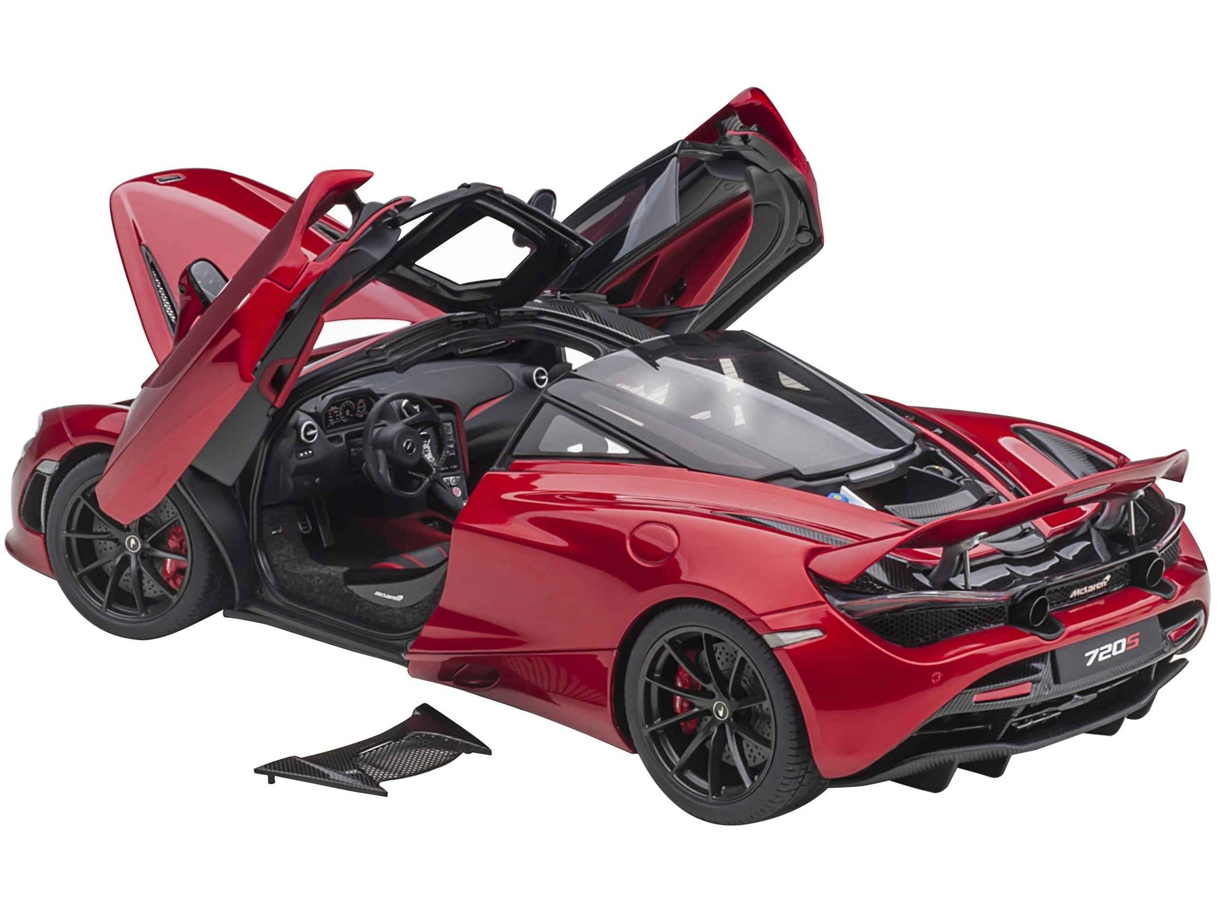 Mclaren 720S Memphis Red Metallic with Black Top and Carbon Accents 1/18 Model Car by Autoart