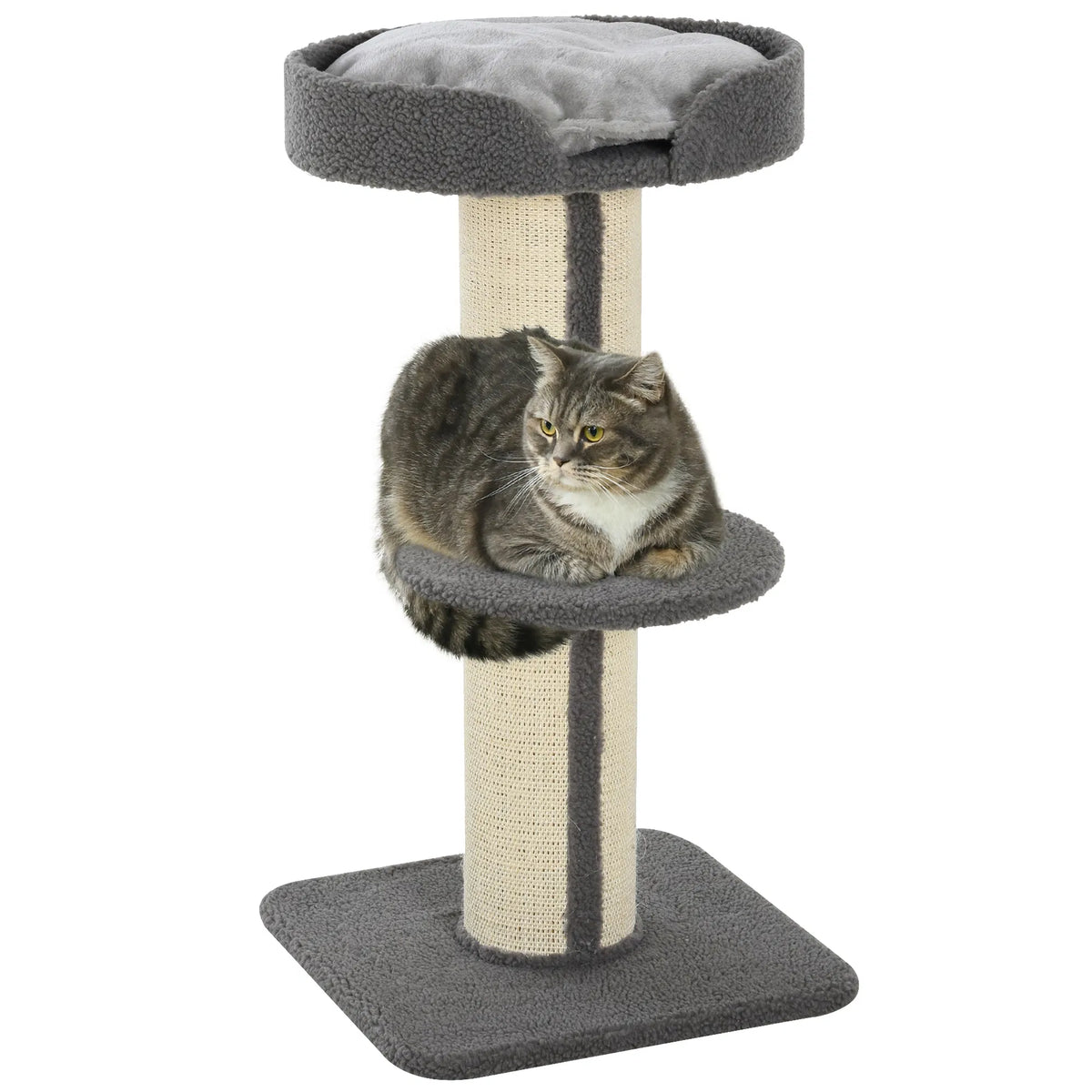 Cat Tree Kitty Tower with Sisal Mat Scratching Post, Cat Bed, Cushion, Perch, 18" x 18" x 36", Grey