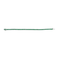 14K White Gold Alternating Oval Green Emerald and Diamond Tennis Bracelet