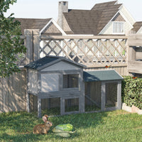 58" Large Rabbit Hutch Outdoor Indoor, Wooden Bunny Hutch, Guinea Pig Cage with Run, Removable Tray, Asphalt Roof, Locka