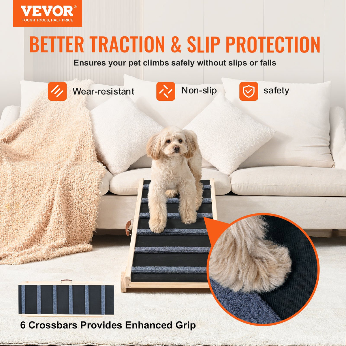 Dog Ramp, Folding Pet Ramp For Bed, Adjustable Dog Ramp For Small, Large, Old Dogs & Cats, Wooden Pet Ramp With 41.3' Lo