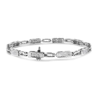 14K White Gold 1.0 Cttw Invisible Set Princess Cut Diamond Alternating Station and Link Tennis Bracelet (I-J Color, I1-I2 Clarity) - Size 7.25" Inches