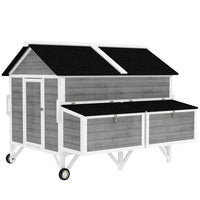 Wooden Chicken Coop W Wheels, Handles, 2 Nesting Boxes, 2 Trays, 4 Perches, Chicken Tractor For 4-6 Chickens, GrayFor Mu