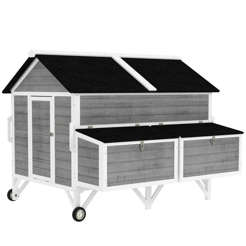 Wooden Chicken Coop W Wheels, Handles, 2 Nesting Boxes, 2 Trays, 4 Perches, Chicken Tractor For 4-6 Chickens, GrayFor Mu