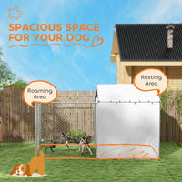 Galvanized Chain Link Large Outdoor Dog Kennel with Waterproof & UV-Resistant Cover, for M&L Dogs, 13.1 x 7.5 x 7.5