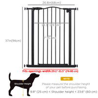 Extra Tall Dog Gate with Door, Pressure Fit, Auto Close, Double Locking for Doorways Hallways Stairs, 29"-32", Black
