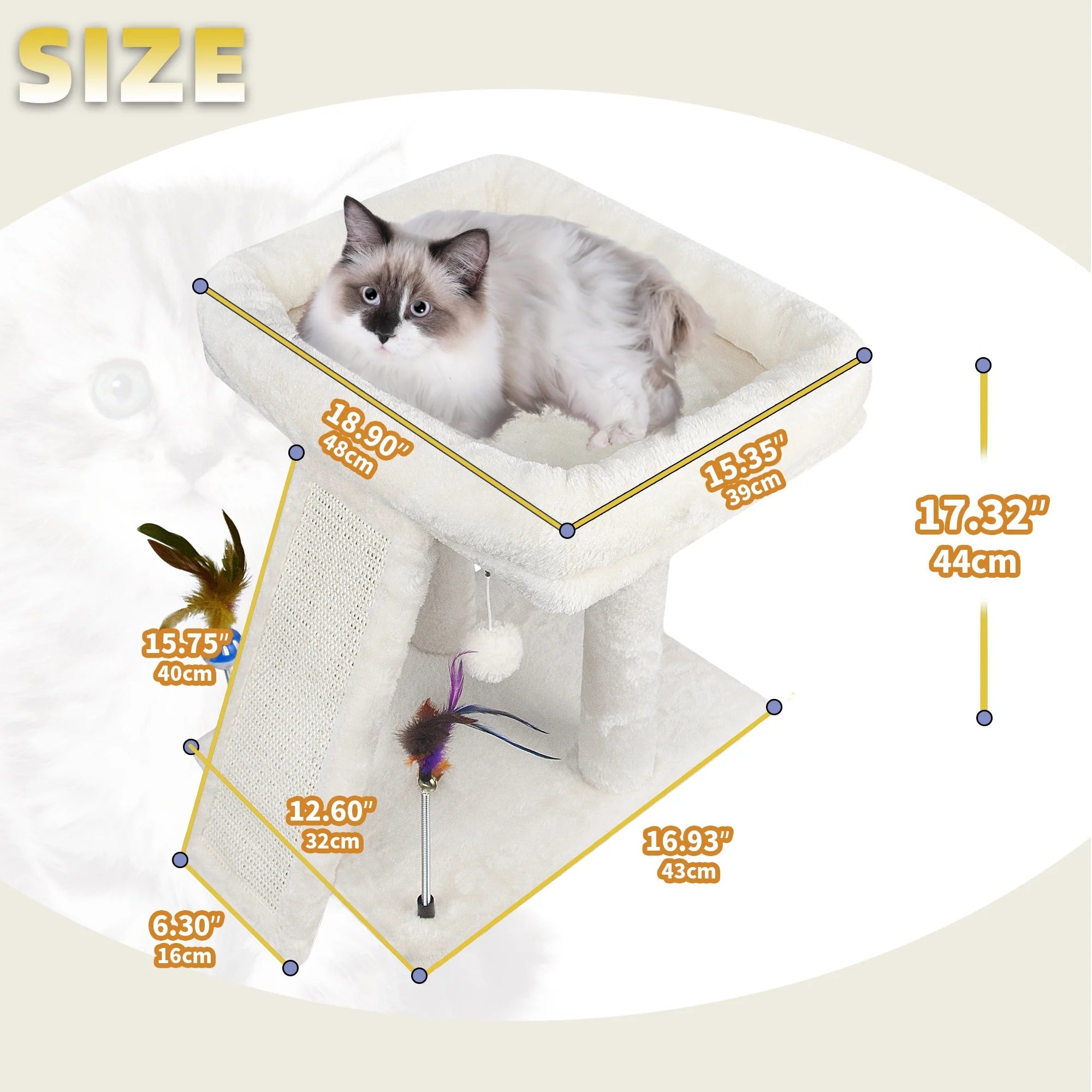 Cozy Beige Cat Tree with Condo, Scratch Post, Hammock & Fun Hanging Balls for Your Feline Friends - BIG FRENCHIES