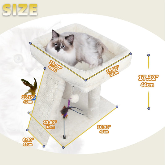 Cozy Beige Cat Tree with Condo, Scratch Post, Hammock & Fun Hanging Balls for Your Feline Friends - BIG FRENCHIES