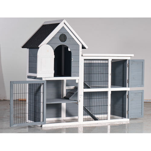 Large Outdoor Chicken Coop Cage Weatherproof 2-Story Chicken Coop Rabbit Hutch, Wooden Indoor Outdoor Pet House With No-