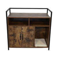 Rustic Brown Wooden Cat Litter Box Enclosure, Spacious Hidden Cat Litter Box with Scratching Mat Furniture for Bedroom, 