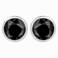 14K White Gold 1/2 Cttw Round Brilliant-Cut Black Diamond Bezel-Set Stud Earrings with Screw Backs (Fancy Color-Enhanced, I2-I3 Clarity)