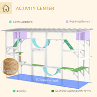 118" Large Outdoor Catio Cat Enclosure with Condos, Bridges & Posts, White