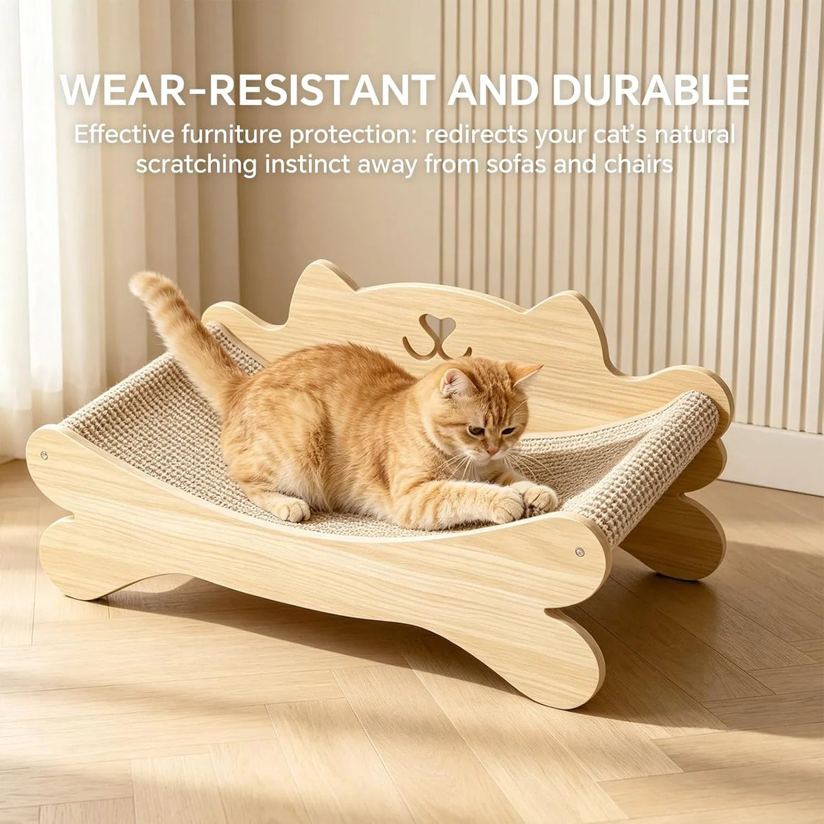 Cat Scratcher Bed for Indoor Cats Kitten Bed Cat Hammock with Solid Wood Frame Wear Resistant Sisal Backrest Design Cats