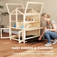 Wooden Hamster Cage, Large 3 Tier Hamster Cage w/ Pull-Out Tray, Openable Top, Hut, Seesaws, 26.8"L x 24.2"W x 35.4"H