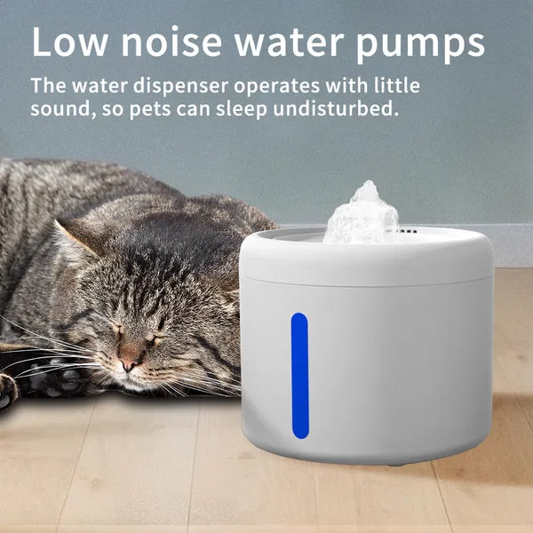 2500ML USB Round Pet Water Fountain, Automatic Cat Water Dispenser With Circulating Pump, Detachable For Easy Cleaning, 