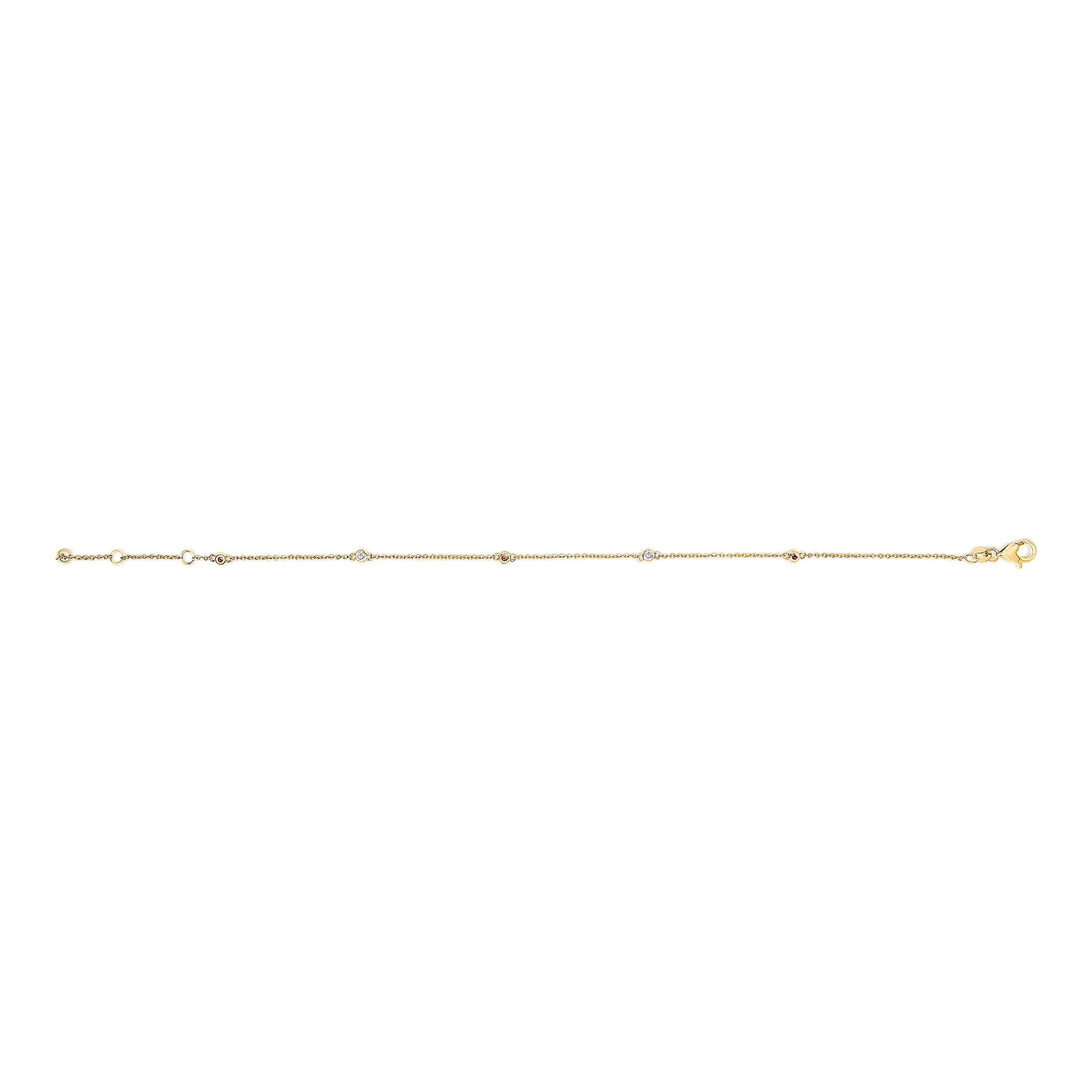 14K Yellow Gold Alternating Red Ruby and White Diamond Bezel Station Chain Bracelet (I-J Color, SI2-I1 Clarity) - 7.5" Inches