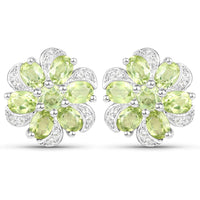 8.04 Carat Genuine Peridot and White Topaz .925 Sterling Silver 3 Piece Jewelry Set (Ring, Earrings, and Pendant w/ Chain)