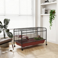 48" L Small Animal Cage, Pet Play House for Rabbit Hutch or Ferret with Feeder, Rolling Wheels, Platform, Ramp