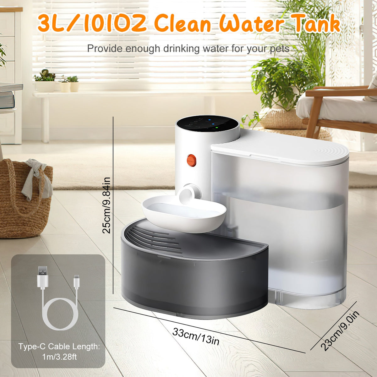 1Pc Smart Pet Water Fountain Automatic Cat Water Dispenser 3L Cordless Rechargeable Dog Water Fountain Self-Refill With 