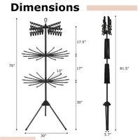 3-Tier Foldable Tripod Clothes Drying Rack With 24 Clips & 32 Rods, 70 Space Saving Laundry Dryer