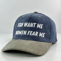 FISH WANT ME WOMEN FEAR ME Vintage Custom Embroidered FUNNY