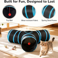 Pet Cat Tunnel Tube Toys 3 Way Collapsible, Tunnels For Indoor Cats, Interactive Tube With Teaser Wand, Peek Holes