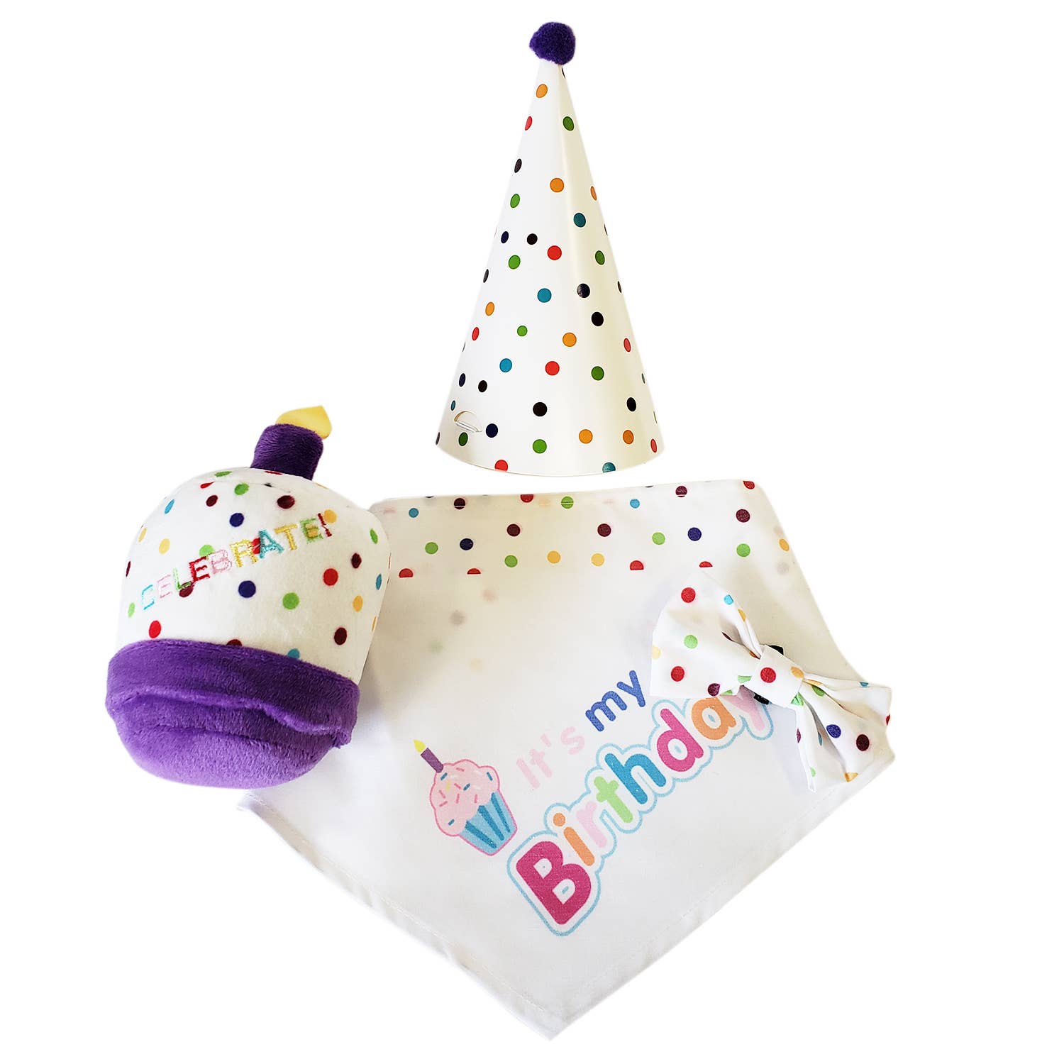 4-Piece Dog Birthday Kit – Celebrate in Style with Bandana, Hat, Bow Tie & Plush Toy - BIG FRENCHIES